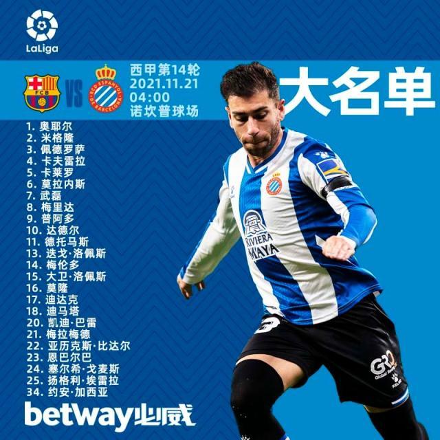 开云体育手机登录-西班牙人公布战巴萨大名单 武磊入选德托马斯在列
